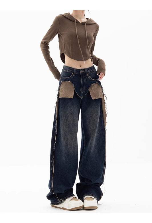 Forår Nye Niche Design Kontrastfarve Jeans Kvinder
