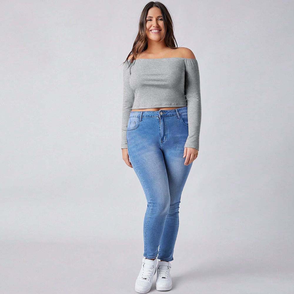 Simple Style Off-shoulder Slim-fit Long-sleeve Top For Autumn And Winter