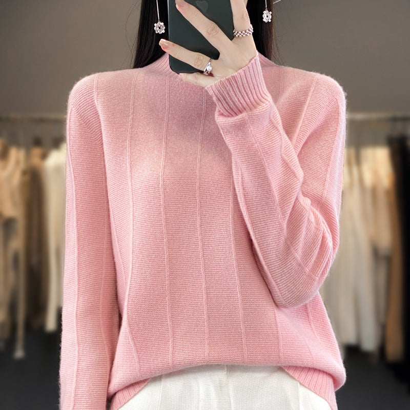 Women's Pullover Half Turtleneck Solid Color Knitted Comfortable Warm Sweater