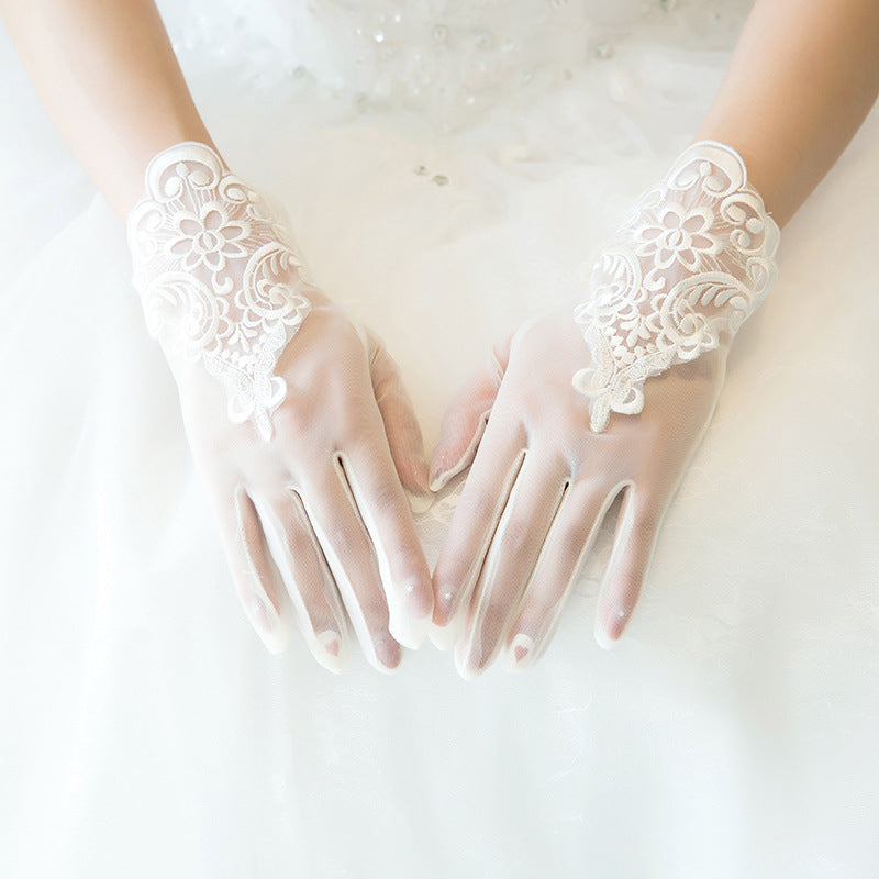 New Bride's Wedding Gloves Sunscreen Lace Hollowed Out