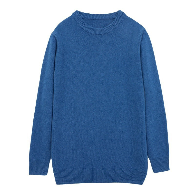 Mænds tykke pullover fåreuldssweater løs rundhals ensfarvet sweater