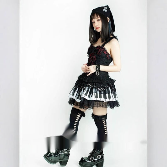 White Piano-key Polka-dot Lace Mini Skirt With Ruffled Hem A Chic, Work-appropriate Cake-style Dress