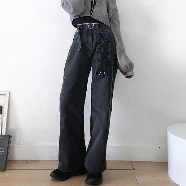 High-waisted Straight-leg Jeans For Schoolgirls Are Slim And Versatile With Loose Wide Legs