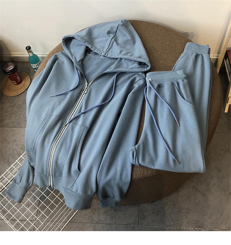 Kvinder Sweater Lynlås Hættetrøje Todelt Sæt Løst Fritidssæt