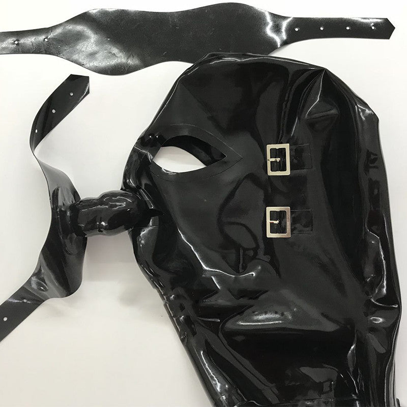 Pure Natural Latex Head Cover Mask With Mouth Plug Removable