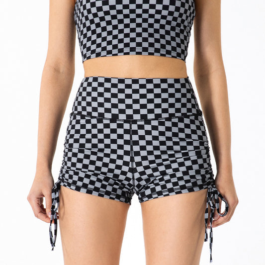 Women's High Waist Hip Raise Checkerboard Sports Shorts