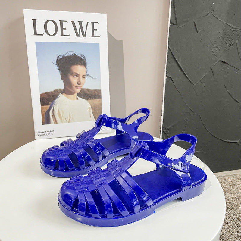 Women's Fashion Retro Flat Heel Transparent Plastic Jelly Shoes