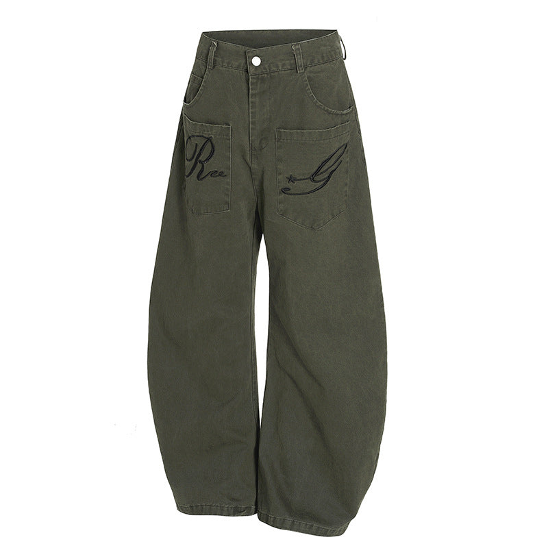 American Retro Embroidery Multi-pocket Cargo Pants