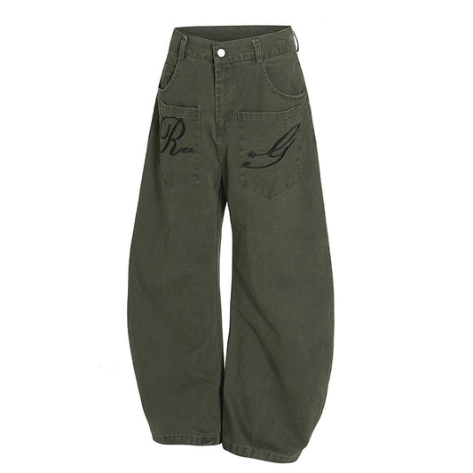American Retro Embroidery Multi-pocket Cargo Pants