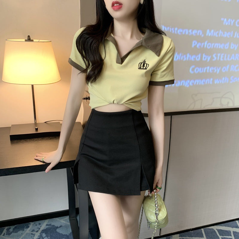 Split-front Shorts-skirt Two-piece Set