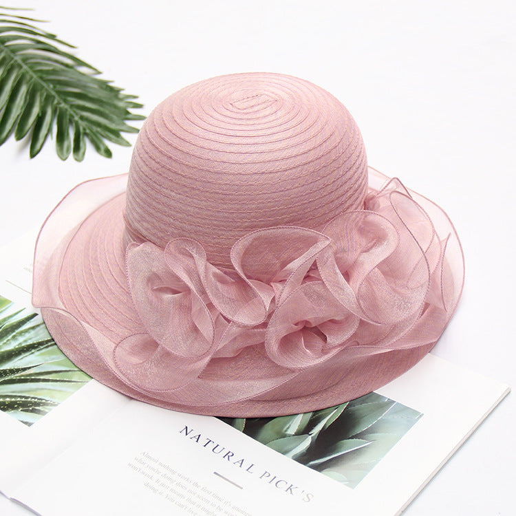 South Korea's New Lace Sunshade Hat Women's Organza Large Edge Foldable