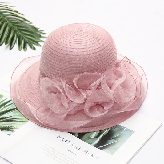 South Korea's New Lace Sunshade Hat Women's Organza Large Edge Foldable