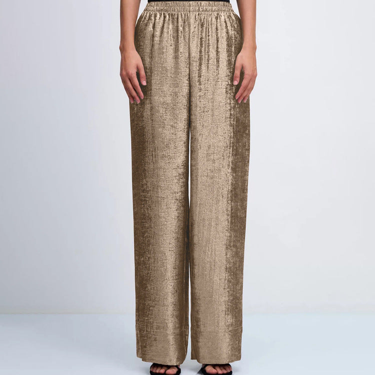Collared Long-sleeved Shirt And High-waisted Wide-leg Pants Two-piece Set
