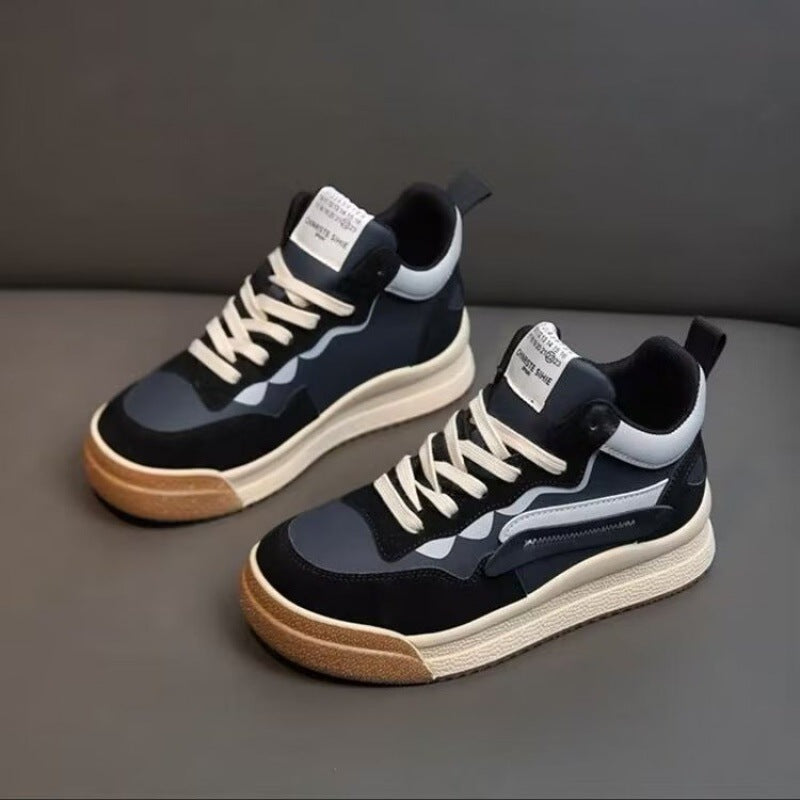 Flat-heeled Lace Up Low-top Shoes Deep Mouth Flat PU Board Shoes