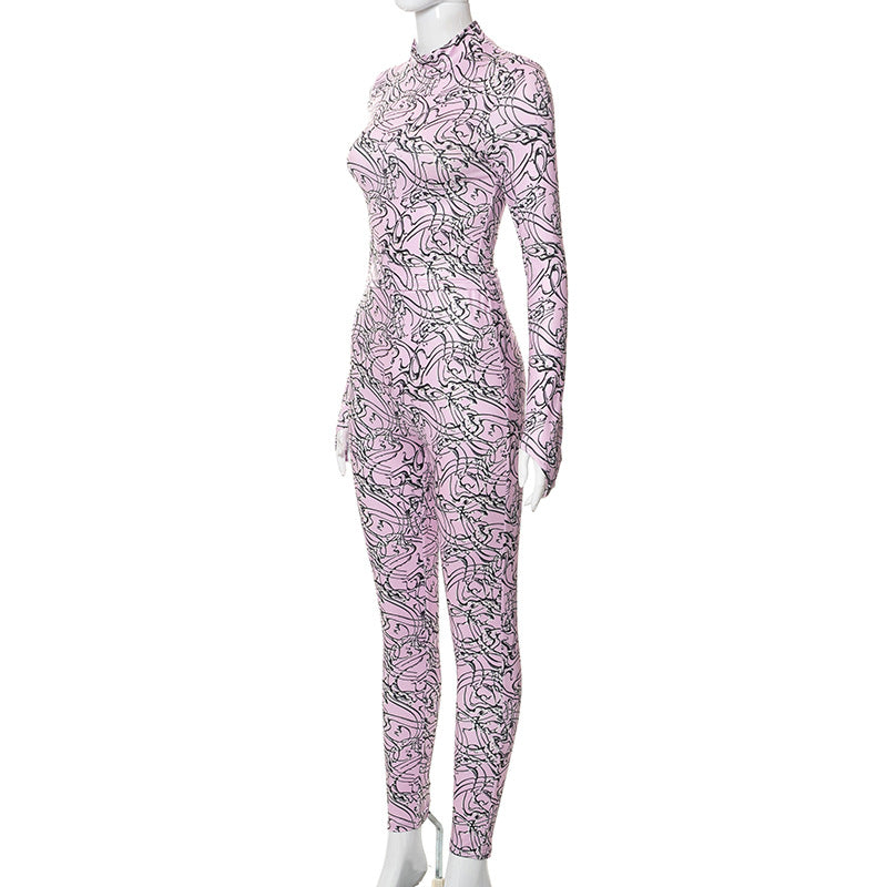 Women's New Fashion Stand-up Collar Slim Fit Tight Jumpsuit