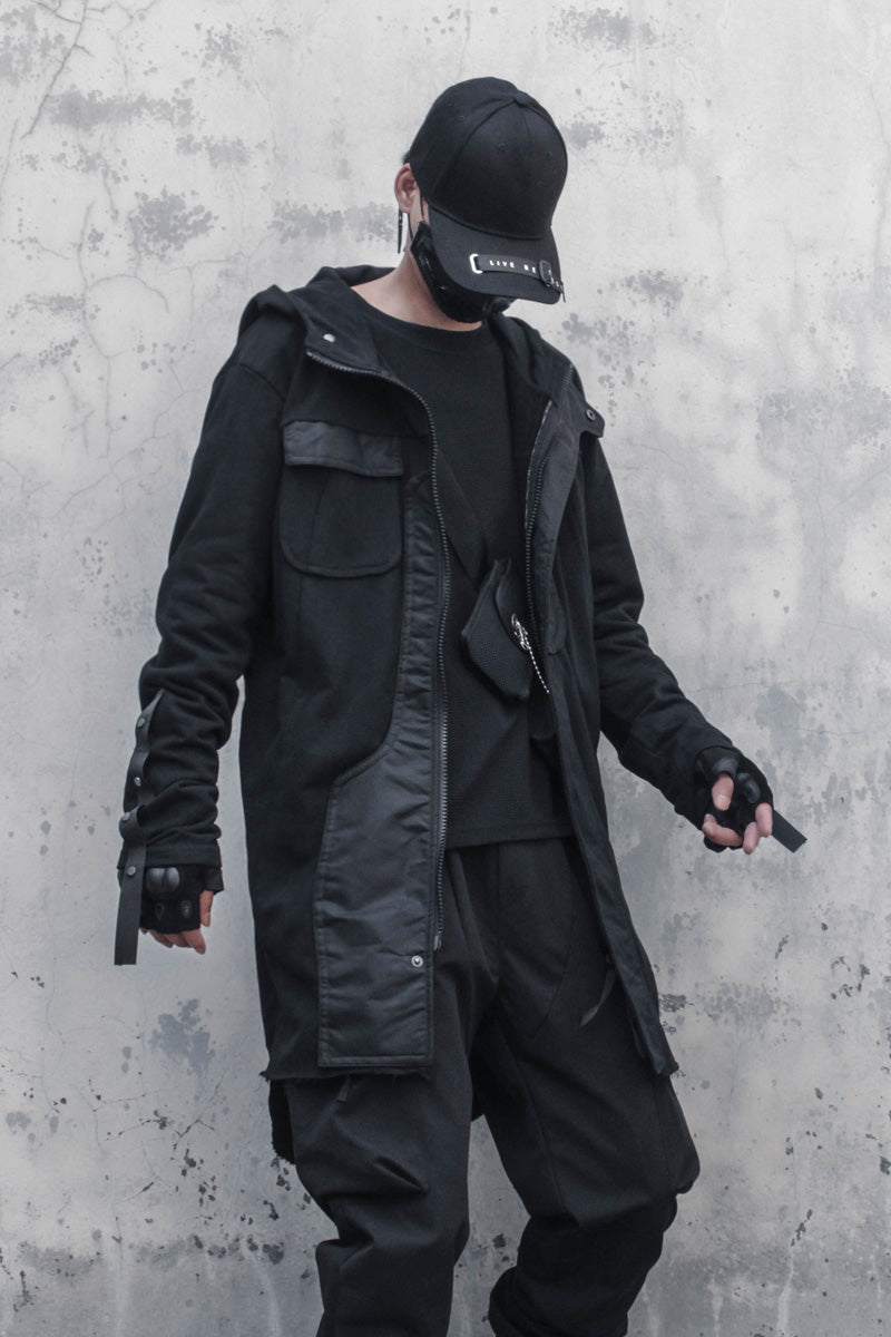 Original Dark Retro Patchwork RO Hooded Trench Coat