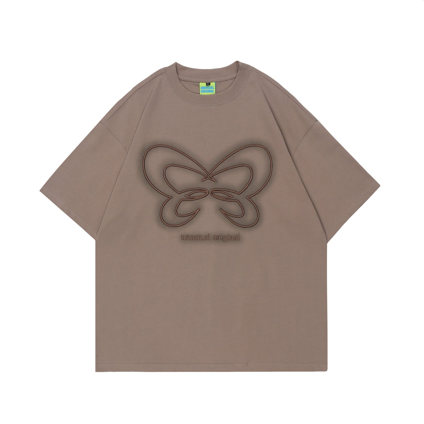 Women's Fashionable Simple American Street Embroidered Butterfly Short-sleeved T-shirt