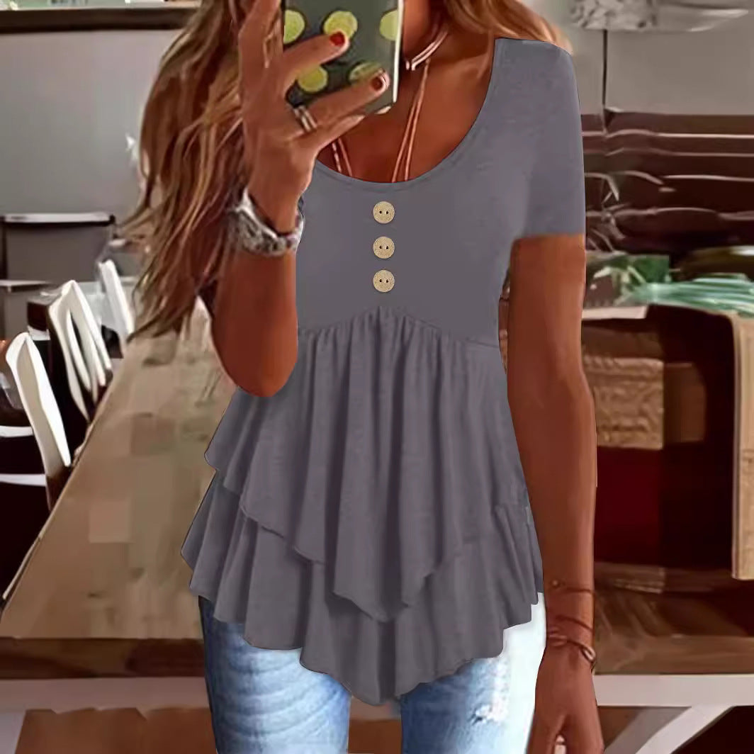 Fashion Three-button Casual Solid Color Short Sleeve