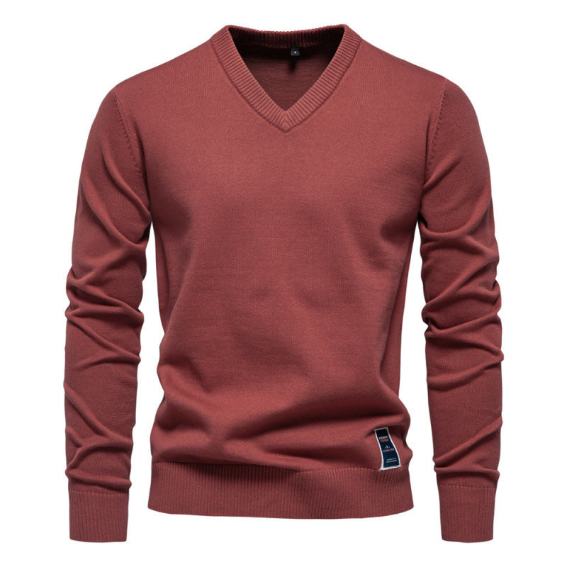 Autumn And Winter Pure Cotton Solid Color Hoodie V-neck Trendy Men's Clothing Sweater