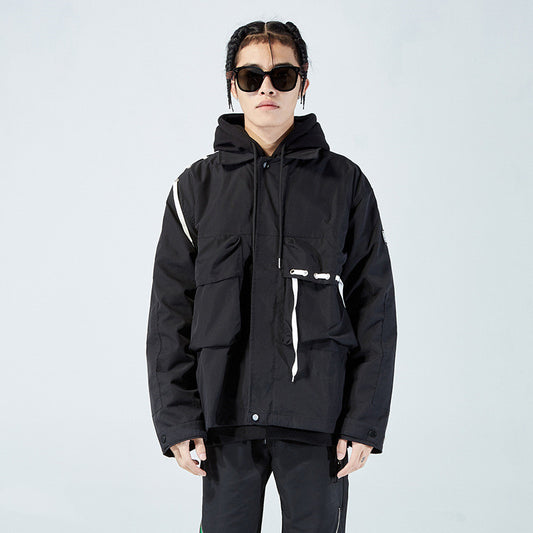 Fashionable Men's Suspenders Functional Tooling Wind Jacket