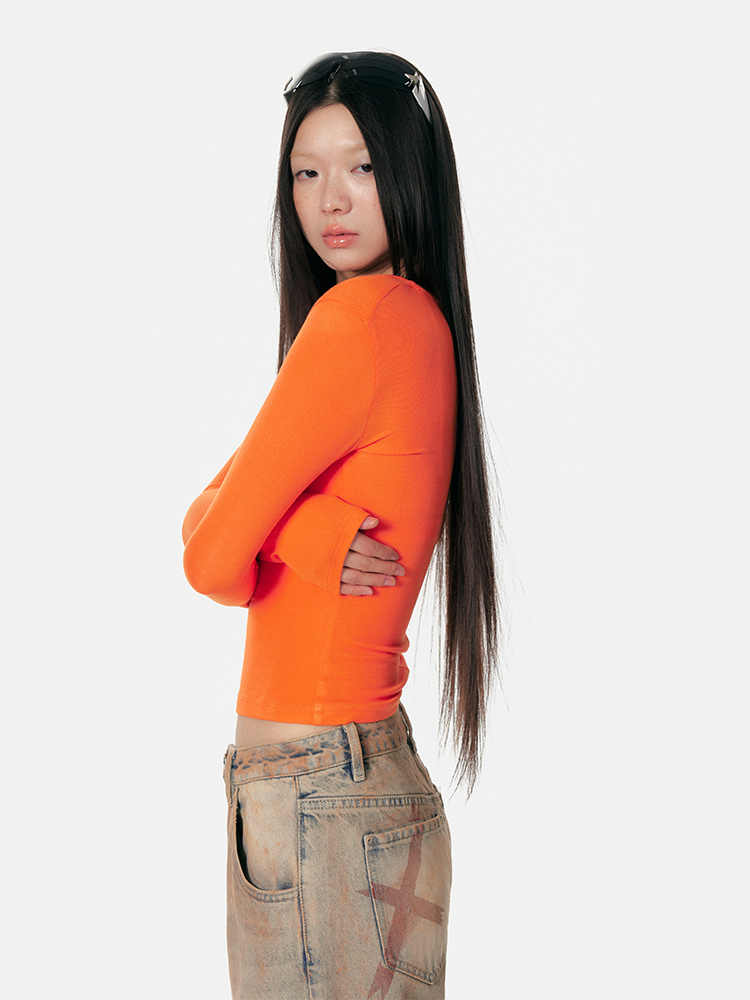 Knitted Rhinestone V-neck Bottoming Shirt Slim Fit Slimming Long Sleeves T-shirt