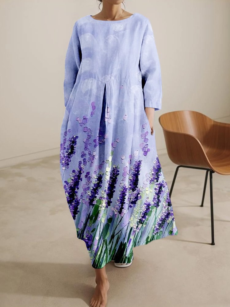 Relaxed-fit Crew-neck High-end Midi-length Printed Dress