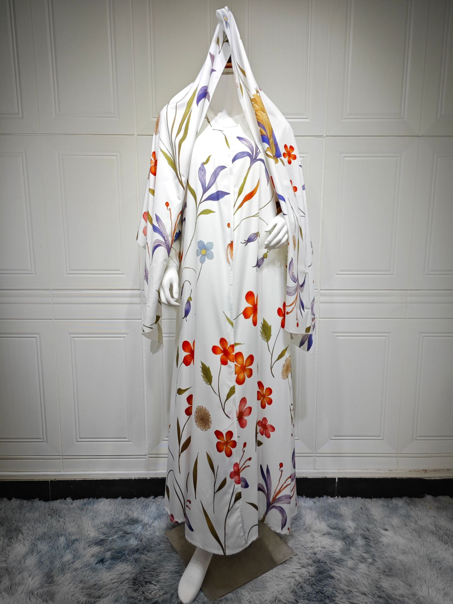 Womens Printed Two-Piece Set Long Robe With Hoodie Coat