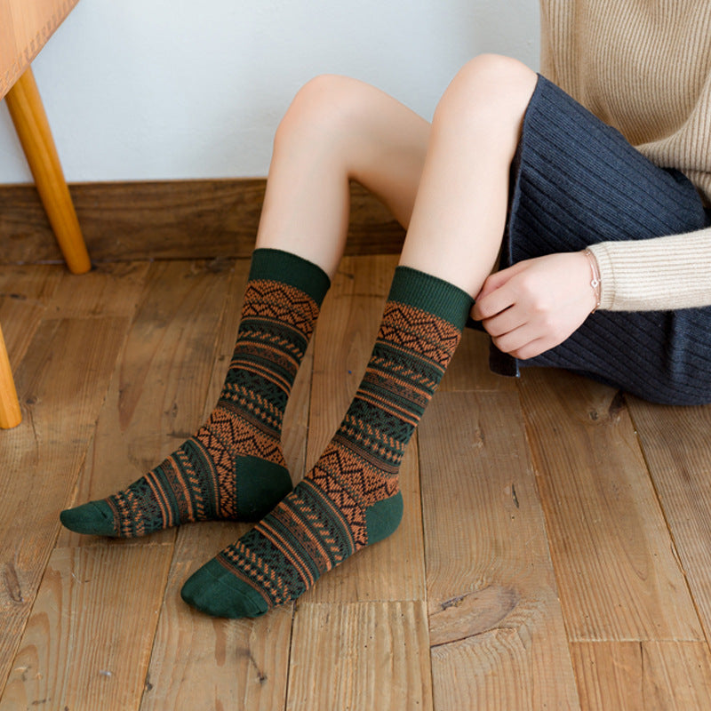 Women's Mid-calf Socks Retro Thickened Long Socks