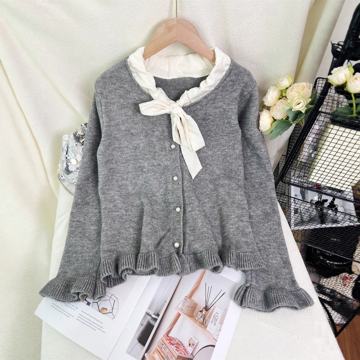 Women's Knit Cardigan Bow Tie Sweater