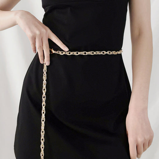 Ladies Waist Chain Decorative Dress Winding Chain Rhinestone Flower Pendant Hollow Metal Chain Summer Versatile Europe And America