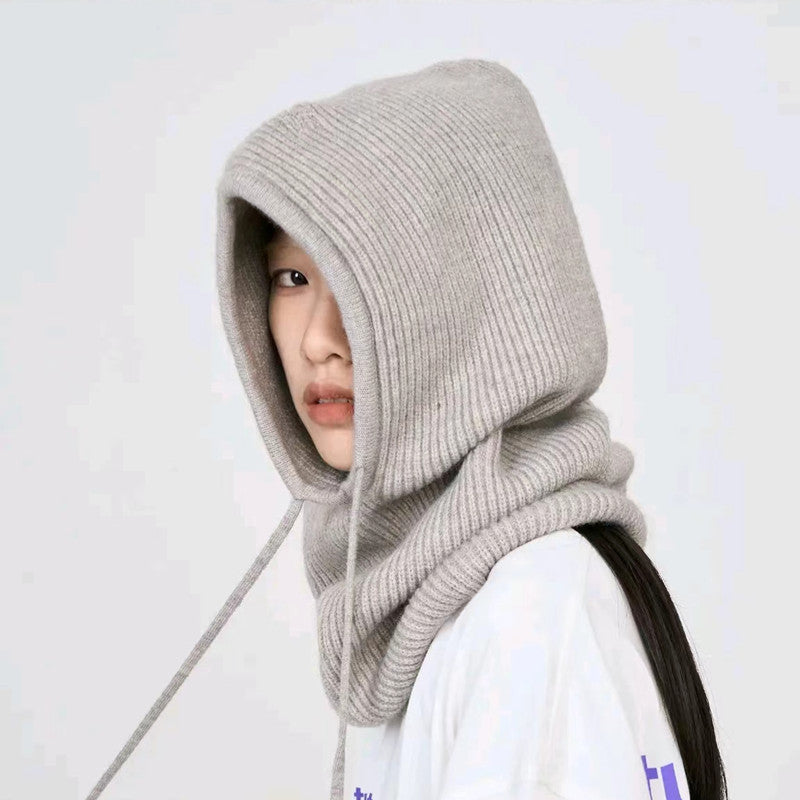 Knitted Wool Drawstring Pullover Hat