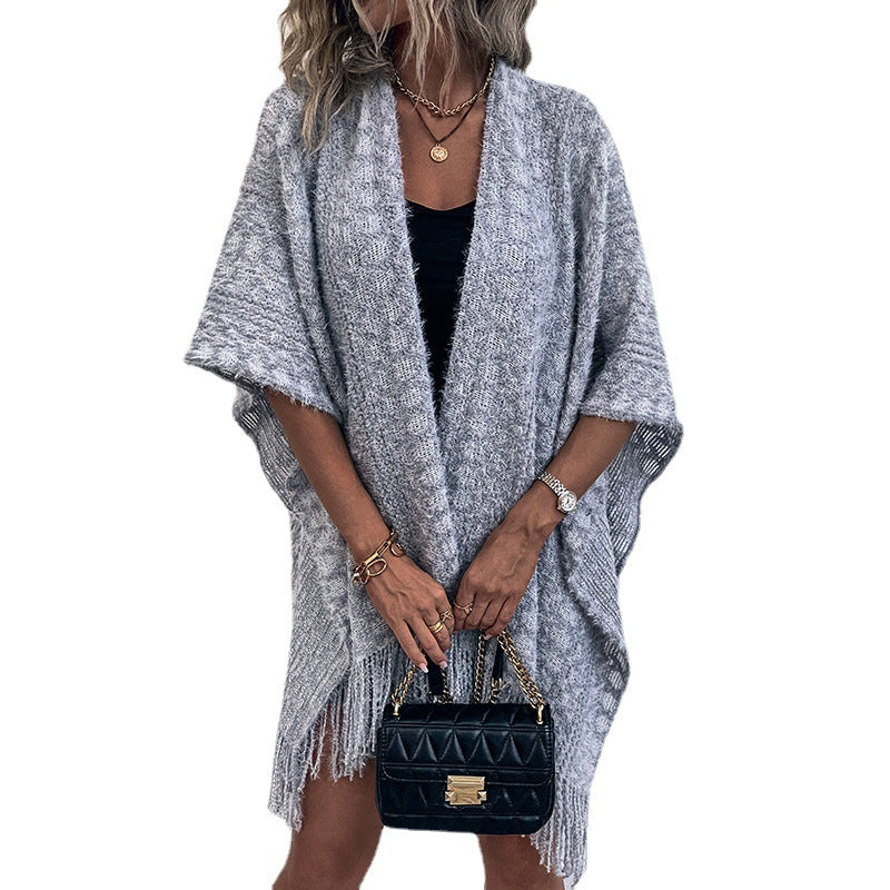 Hæklet Polyester Garn Hule Strikket Kvast Kappe Og Sjal Sweater Dame Cardigan