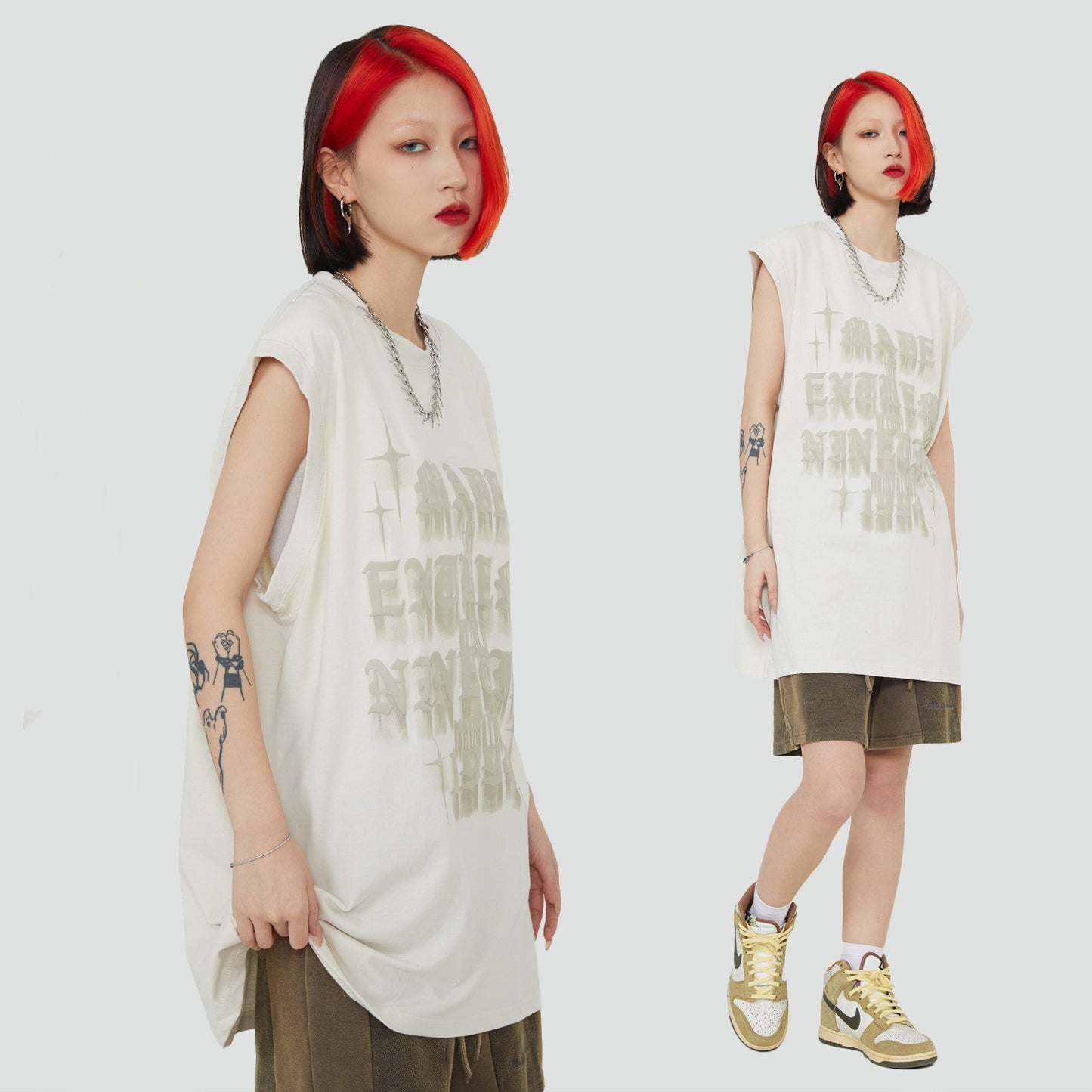 Alphabet Foam Print Vest And Bottoming Shirt