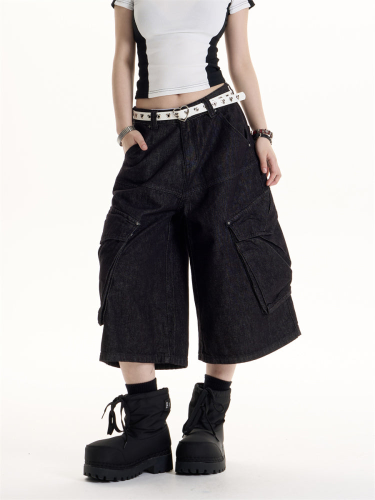 American Retro Hot Girl Big Workwear With Pocket Denim Shorts
