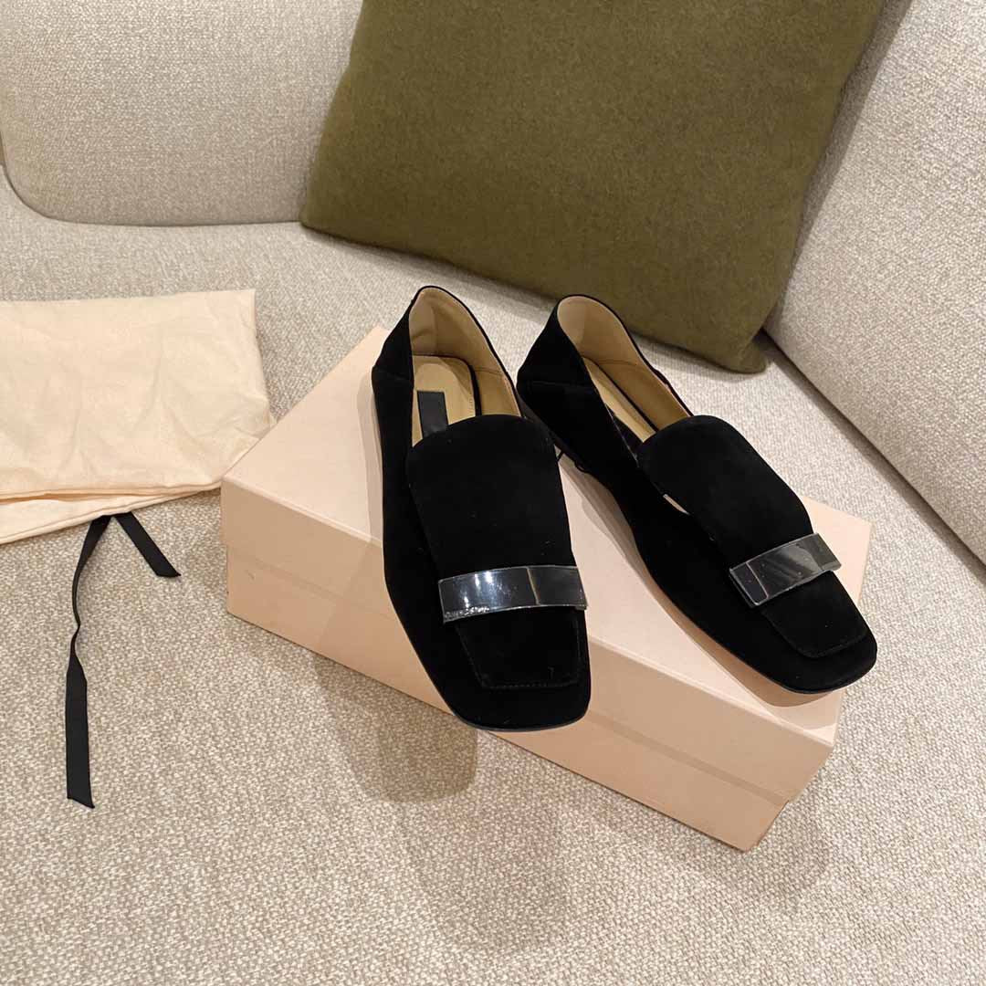 Square Toe Flat Single Shoes Step On Heel Two Wear Loafers Women
