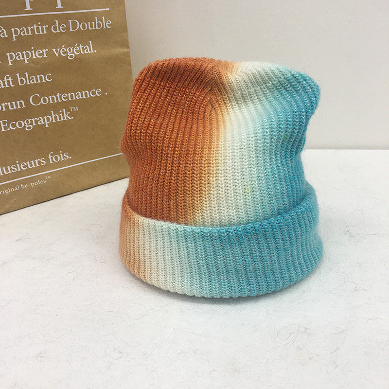 Tie Dyed Rabbit Hair Knitted Wool Hat Female