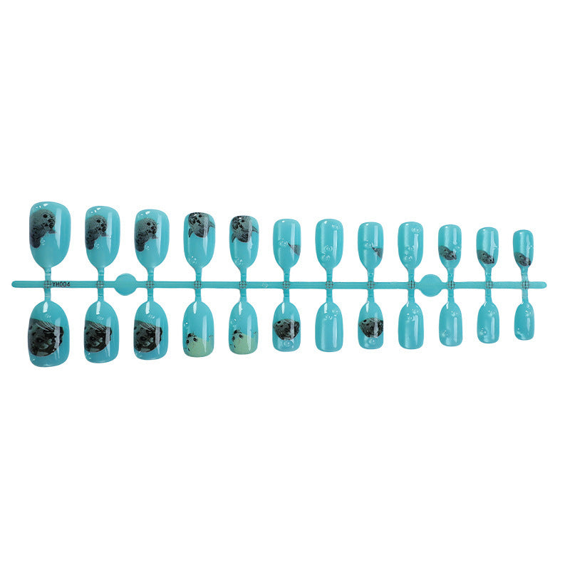 Oval Ocelot Cat-eye Ocean Blue Nail Tips For Wearable Nails