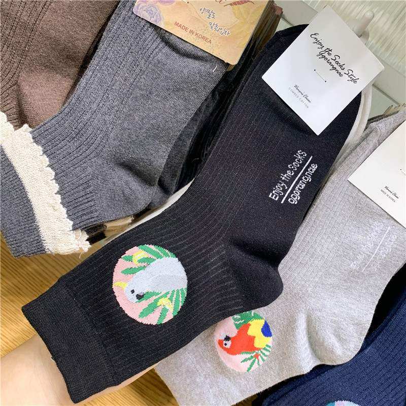 Korean-style Cotton Ankle Socks For Girls Cute Parrot Pattern