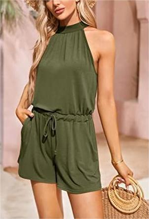 Women's Waist-controlled Lace-up Halter Loose Printed Jumpsuit