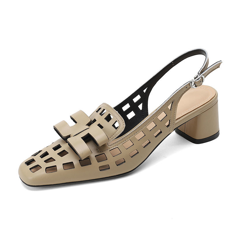 Plus Size Women's Hollow Roman Toe Block Chunky Heel Shoes