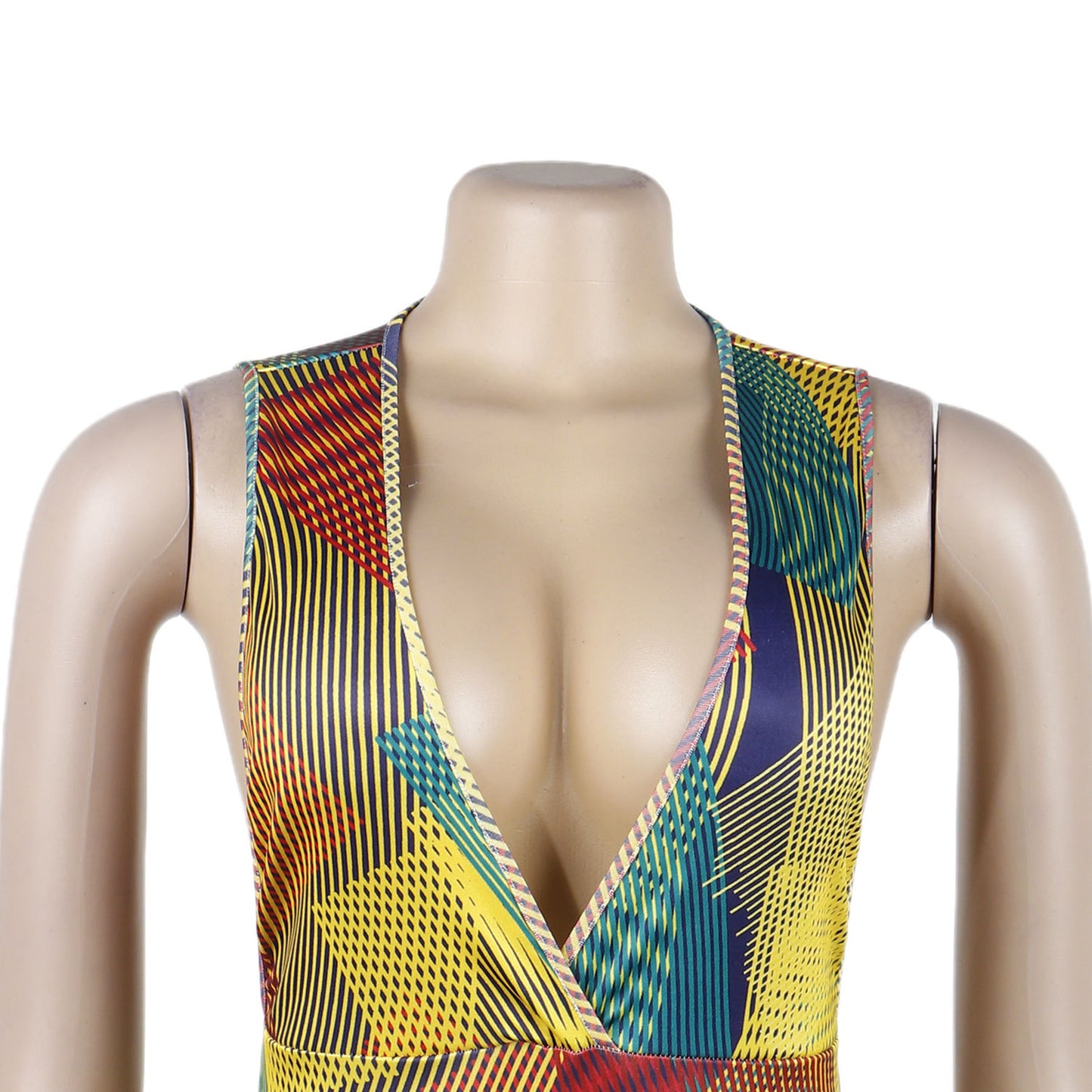 European And American Sexy Deep V Stripe Digital Printing One-piece Nightclub Uniforms