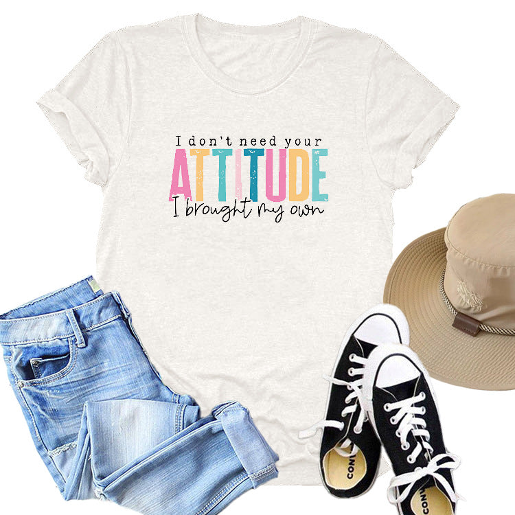 Colored Cotton T-shirt Women's Short Sleeve Letters