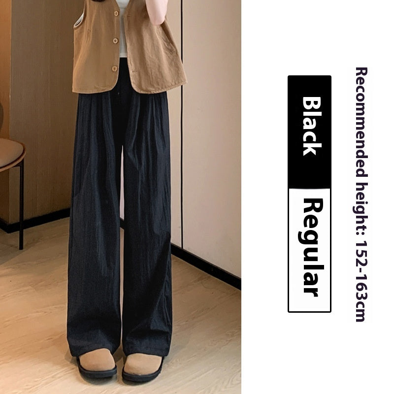 High Waist Drooping Straight Pleated Cotton And Linen Casual Pants