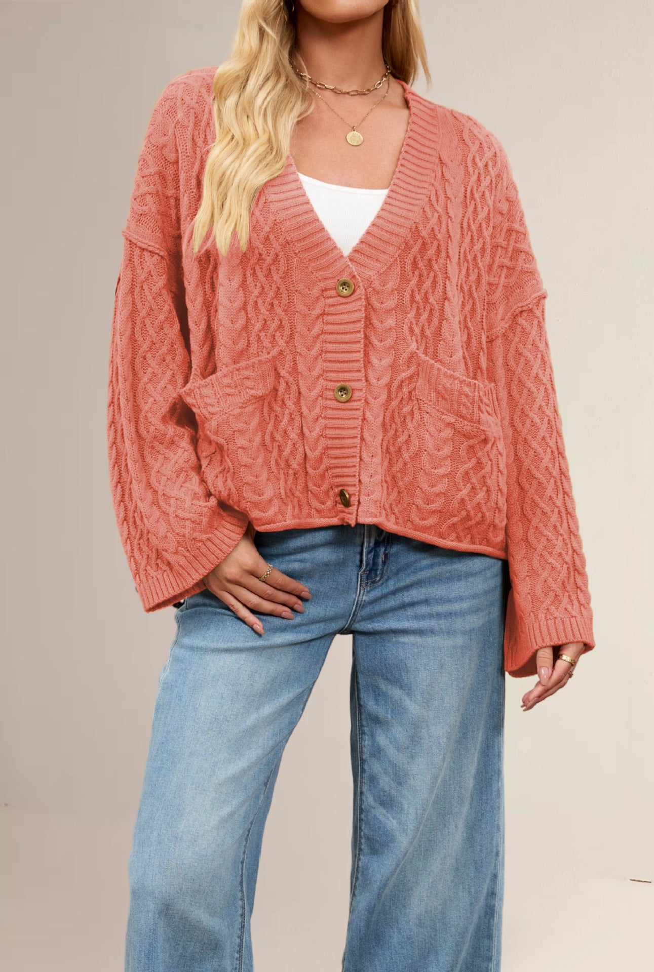 Women's Cable Loose-fitting Solid Color Knitted Cardigan