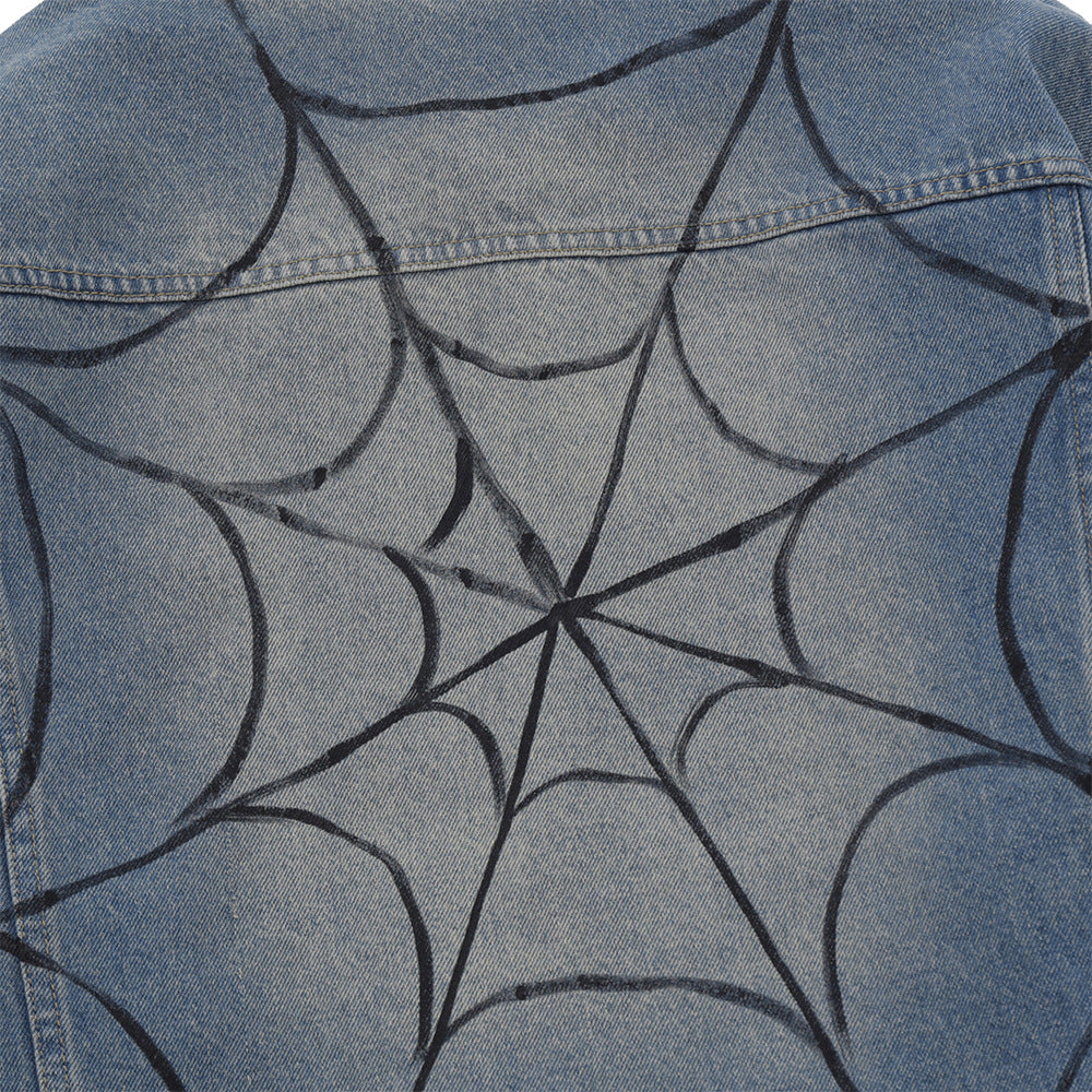 Spring And Autumn Jacket Men's Spider Web Printed Design Sense Niche High Street Washed And Worn Denim Coat