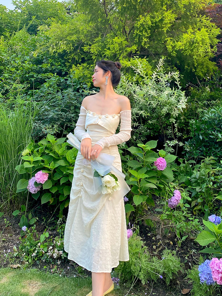Original French Off Shoulder Sleeves And Bra Top