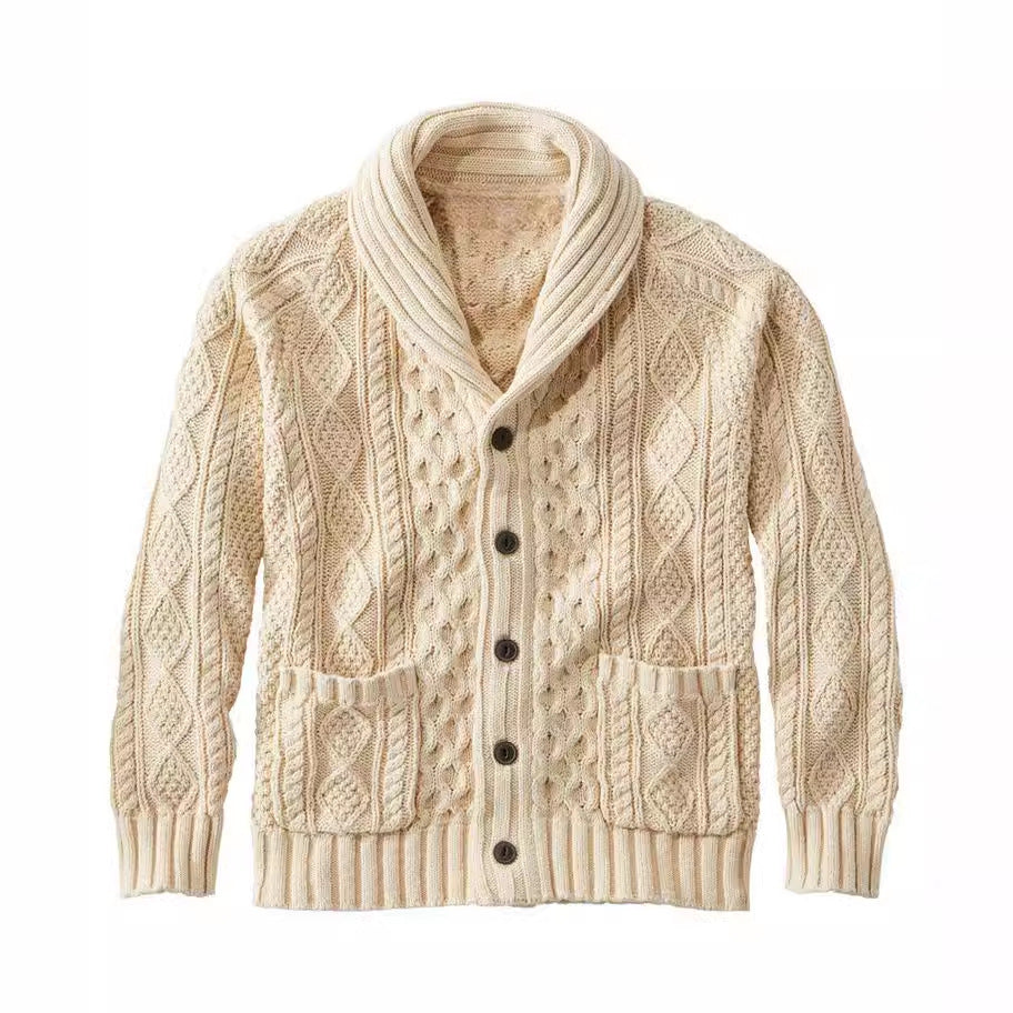 Autumn And Winter New Knitted Cardigan Men's Lapel Long Sleeve Twisted Sweater Coat