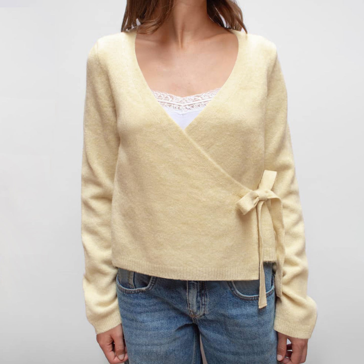 Cross V-neck Bottoming Lace-up Casual Sweater