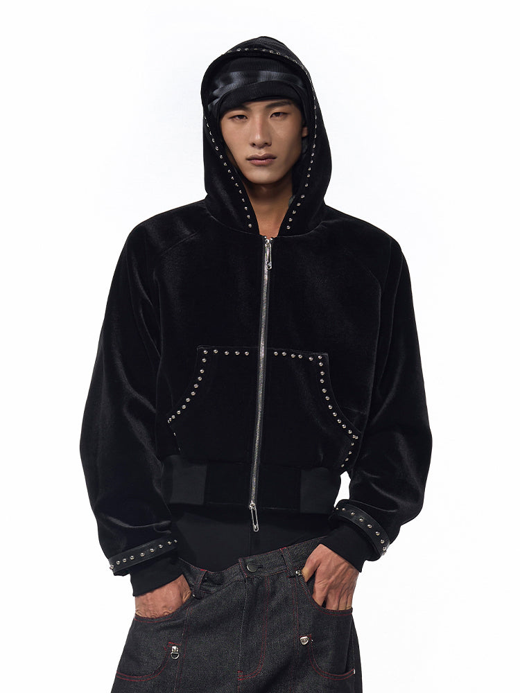 Gold Velvet Short Type Hooded Jacket