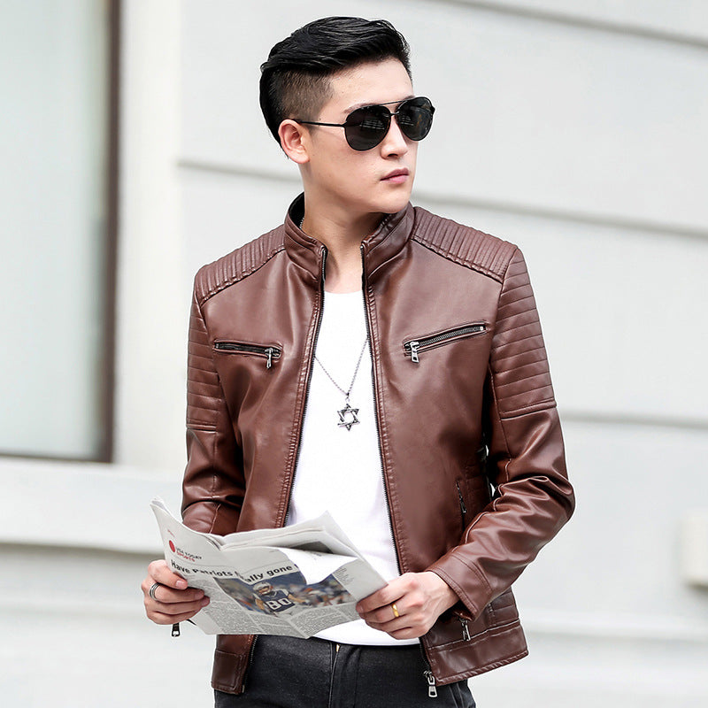 Handsome Motorcycle Leather Jacket Spring And Autumn